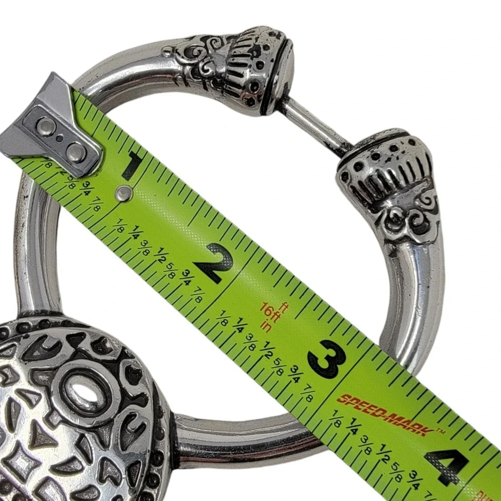 Vtg Silver Tone Belt Womens 2X Metal Squares Elastic Stretch Heavy Artsy Boho‎